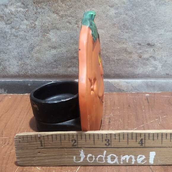 Vintage Jack O Lantern Pumpkin Ceramic Tea Light Holder Repaired - Picture 8 of 12